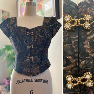 Vintage 80s Renaissance Brocade Gilded Blouse
